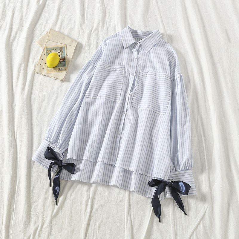 Cămașă modernă de damă cu panglici pe mâneci în două culori