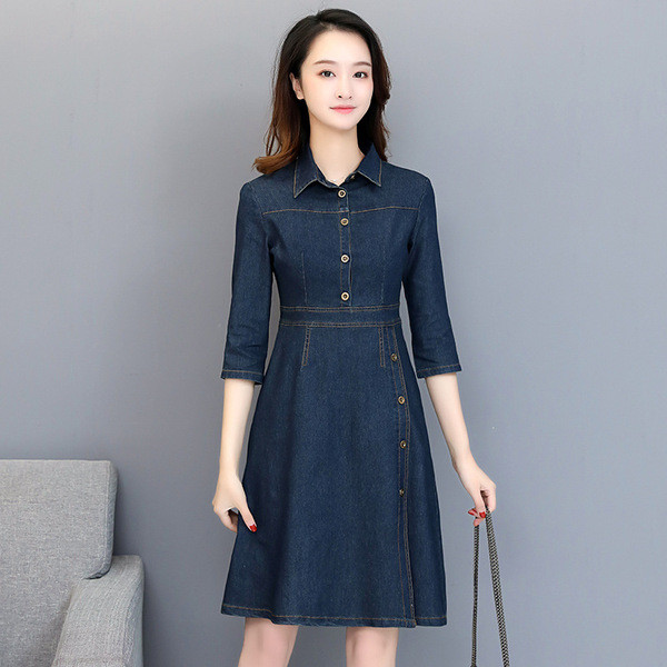 Rochie casual dama cu guler clasic - model croiat in albastru