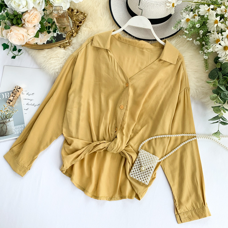 Cămașă casual de damă cu nasturi și mâneci lungi în mai multe culori