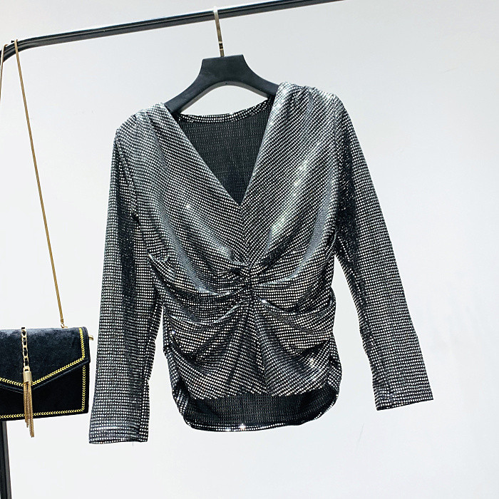 Κομψή γυναικεία μπλούζα σε τρία χρώματα με μακρύ μανίκι και V-neck