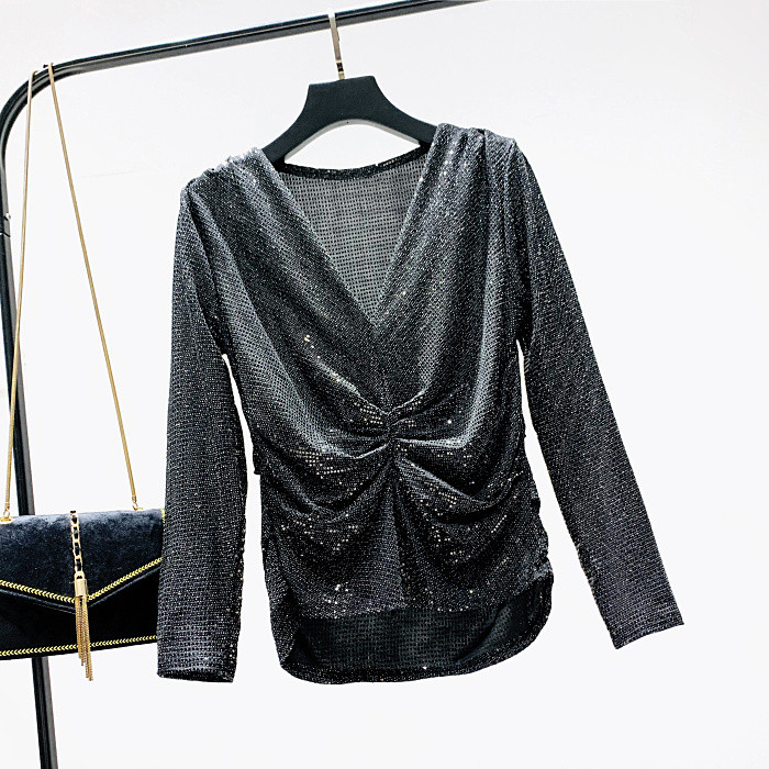 Κομψή γυναικεία μπλούζα σε τρία χρώματα με μακρύ μανίκι και V-neck