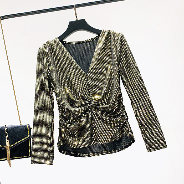 Κομψή γυναικεία μπλούζα σε τρία χρώματα με μακρύ μανίκι και V-neck