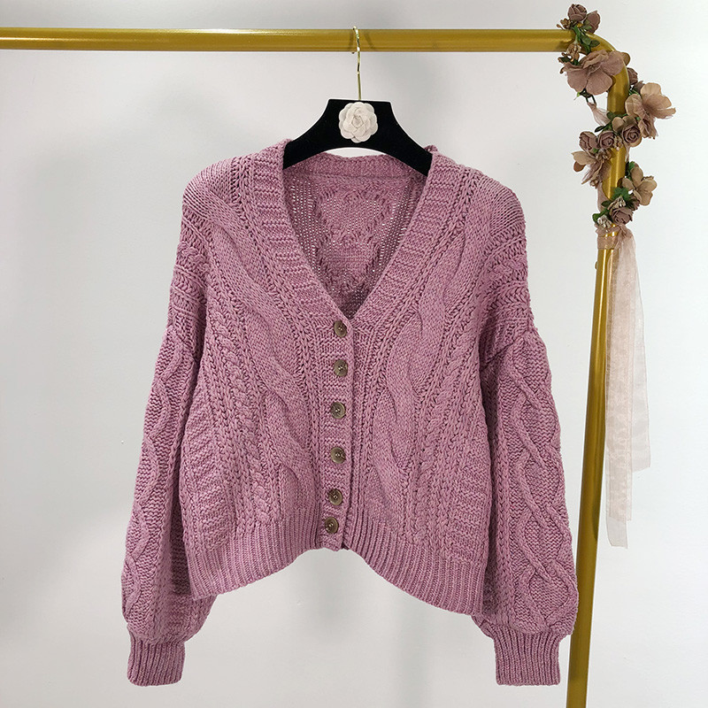 Cardigan scurt de damă cu decolteu spitz în mov și albastru