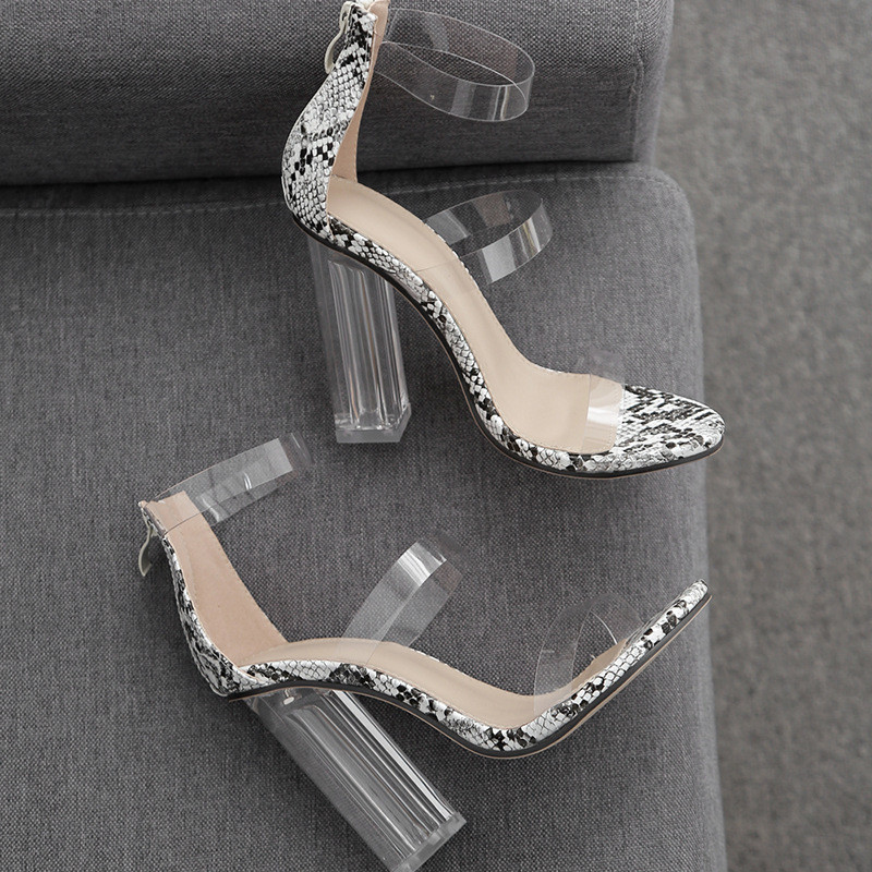 Sandale moderne de damă cu toc înalt cu model animal