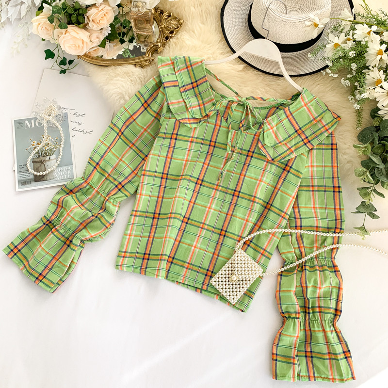 Bluză casual de damă cu cravate în verde și roz