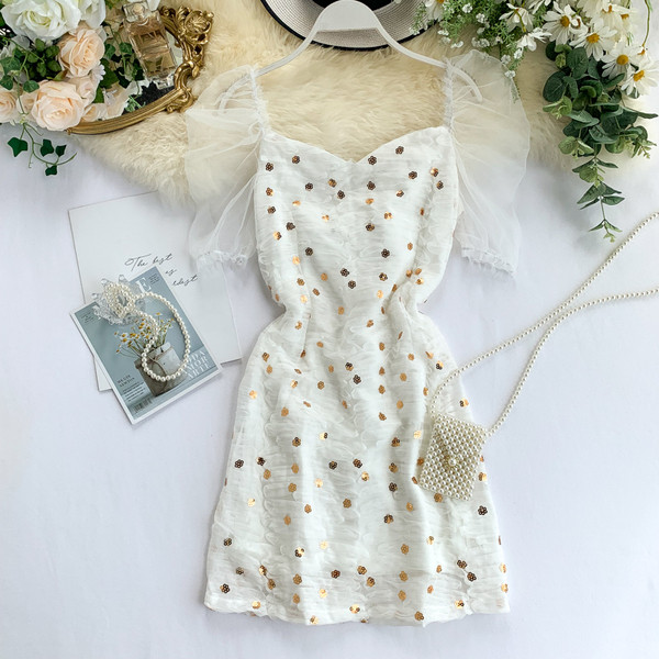 Rochie de dama model nou alb cu paiete si tul