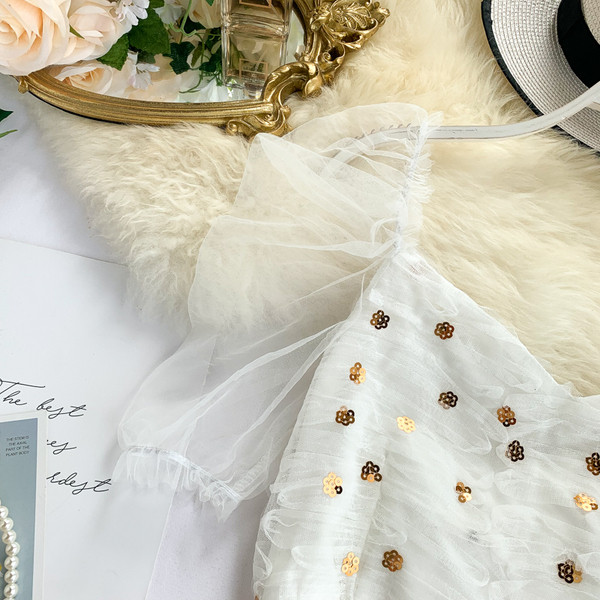 Rochie de dama model nou alb cu paiete si tul