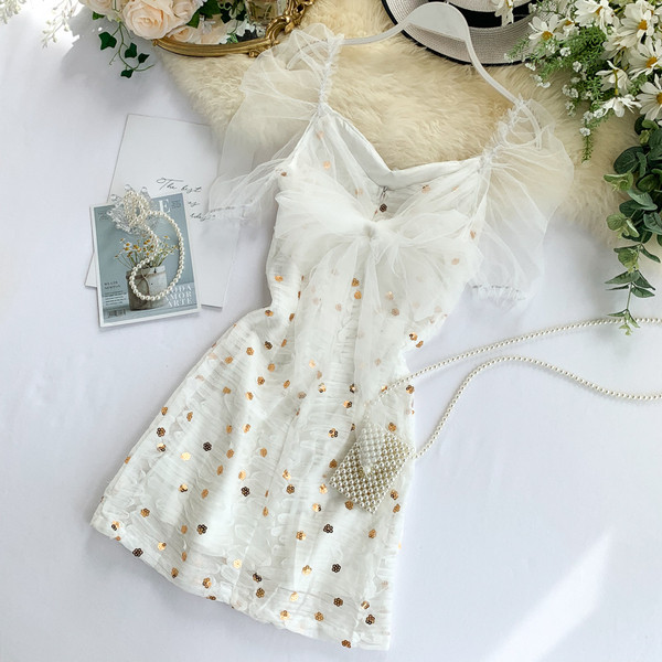 Rochie de dama model nou alb cu paiete si tul