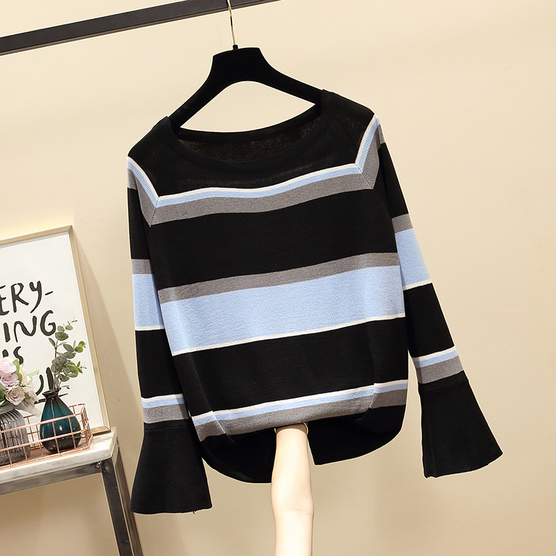 Pulover de dama cu dungi in alb si negru cu marimi pana la 4XL