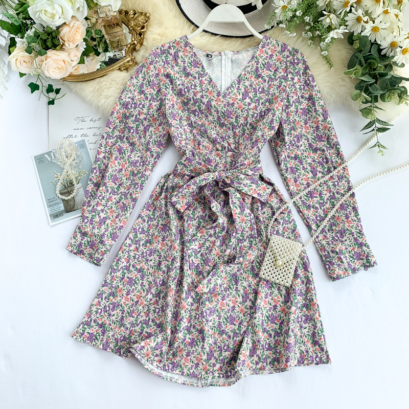 Rochie casual de dama cu maneci lungi si panglica in doua culori