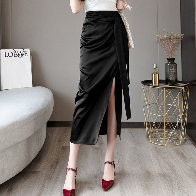 Fustă lungă de damă modernă, cu fante în două culori