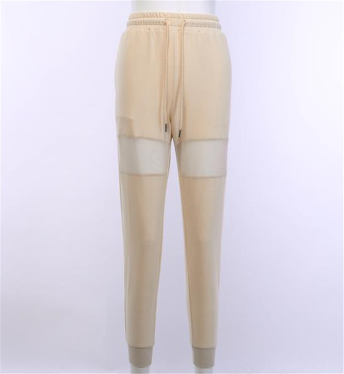 Pantaloni casual dama cu buzunar si cravate in albastru si bej