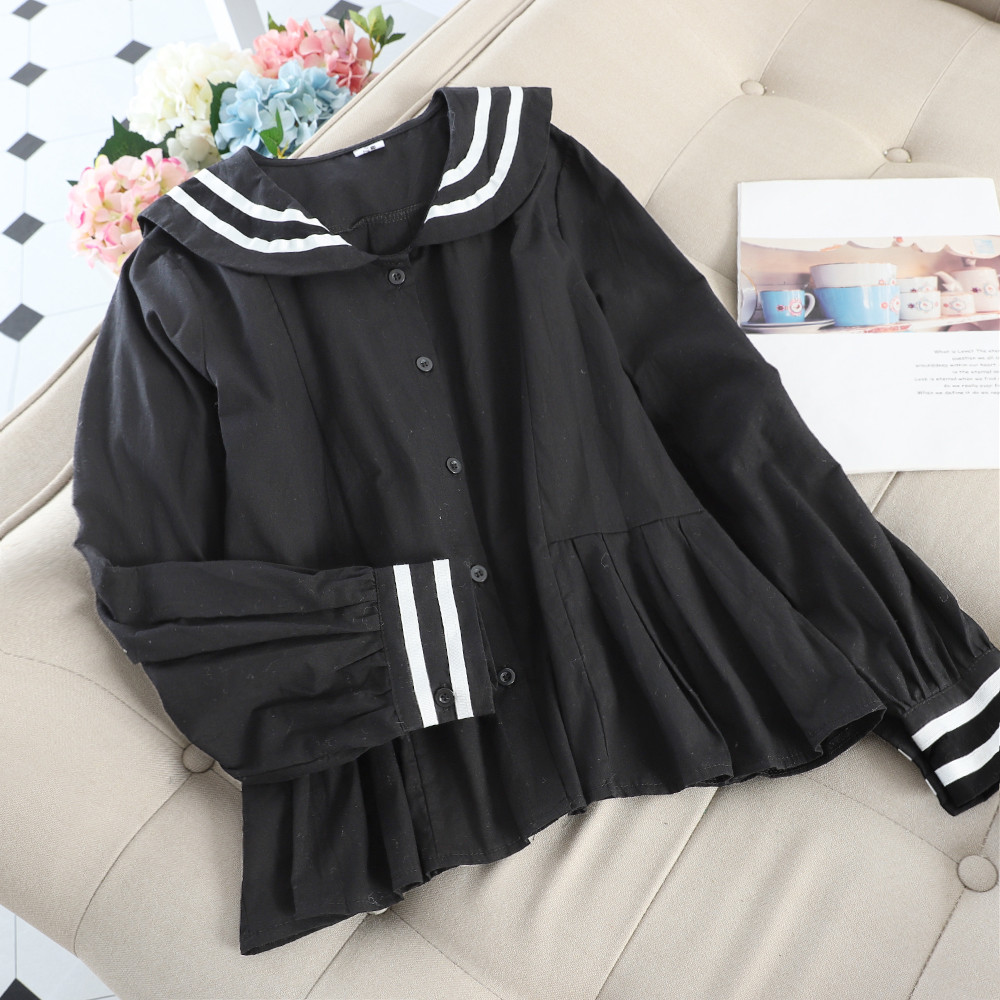 Cămașă casual de damă în alb și negru cu nasturi