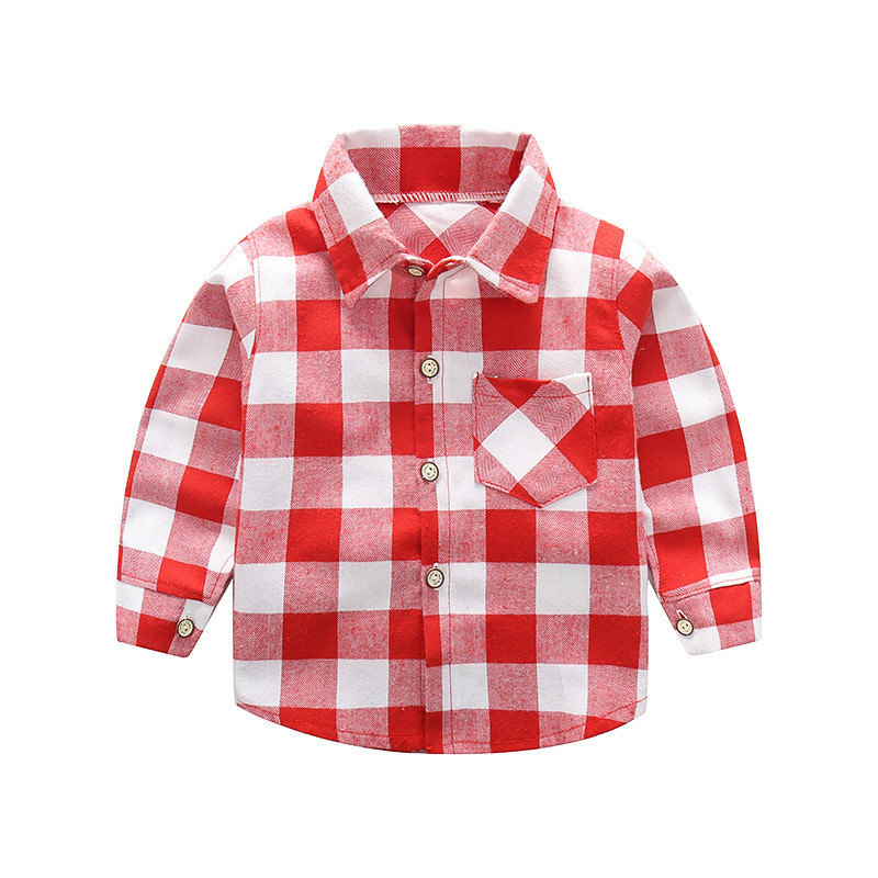 Нов модел карирана детска риза с джоб и копчета - няколко цвята