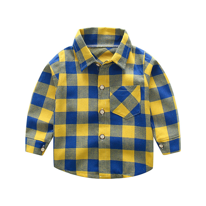 Нов модел карирана детска риза с джоб и копчета - няколко цвята