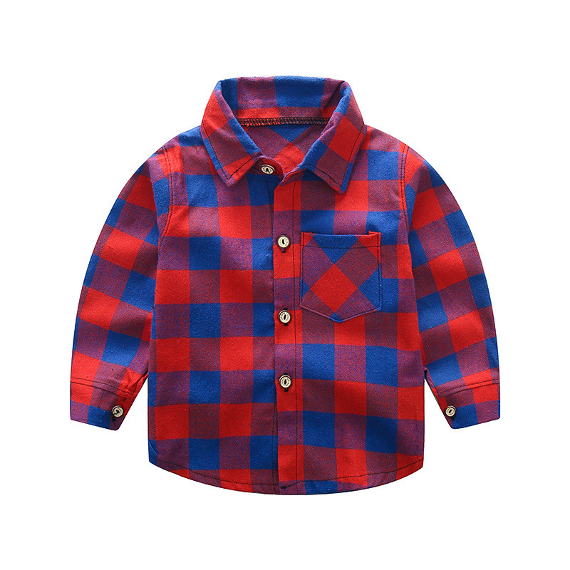 Нов модел карирана детска риза с джоб и копчета - няколко цвята