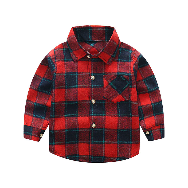 Нов модел карирана детска риза с джоб и копчета - няколко цвята