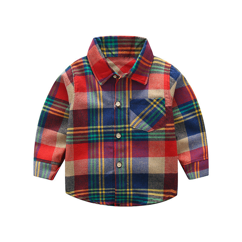 Нов модел карирана детска риза с джоб и копчета - няколко цвята