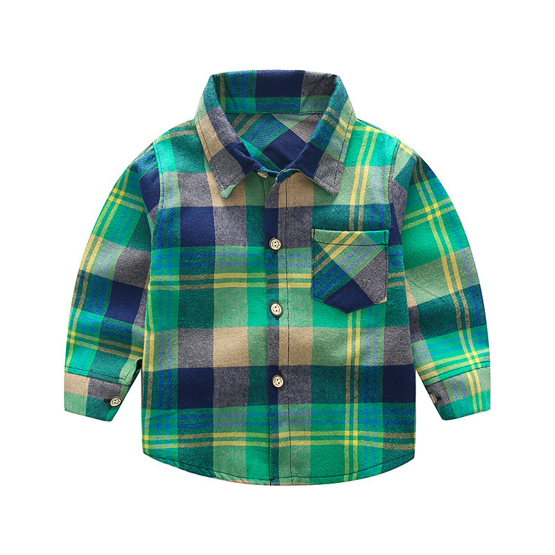 Нов модел карирана детска риза с джоб и копчета - няколко цвята