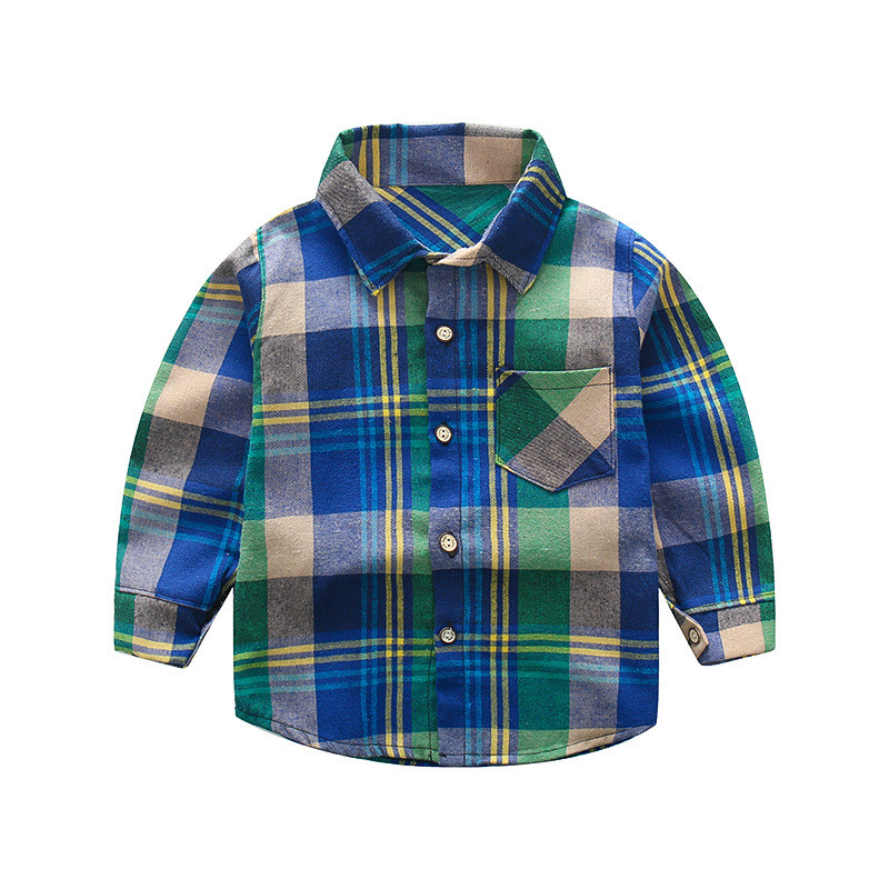 Нов модел карирана детска риза с джоб и копчета - няколко цвята