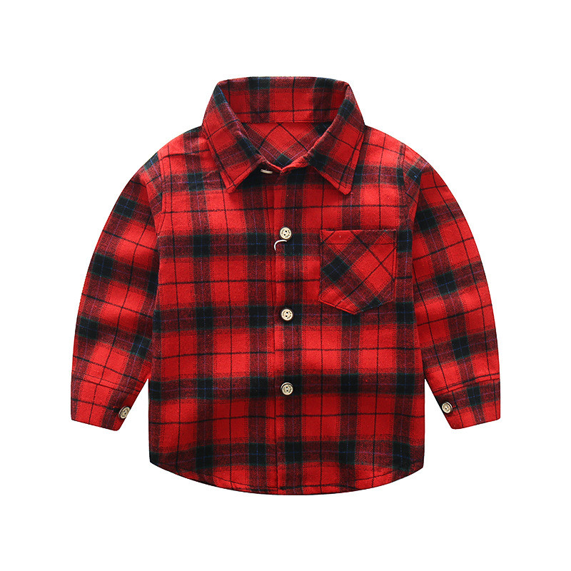 Нов модел карирана детска риза с джоб и копчета - няколко цвята