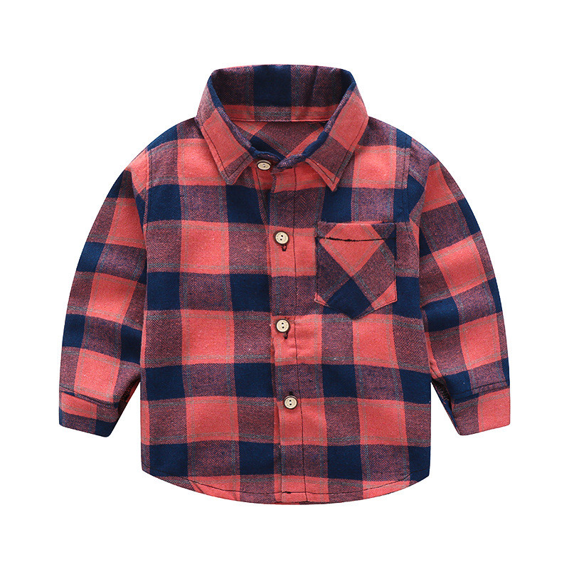 Нов модел карирана детска риза с джоб и копчета - няколко цвята