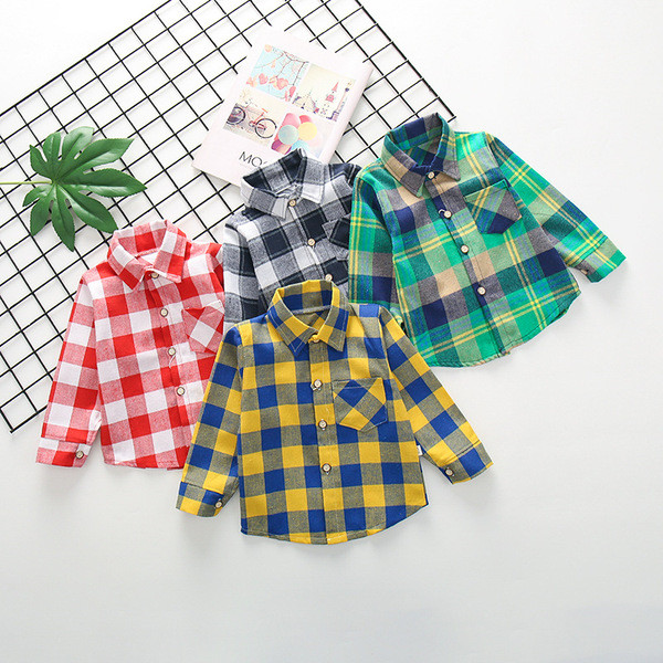 Нов модел карирана детска риза с джоб и копчета - няколко цвята