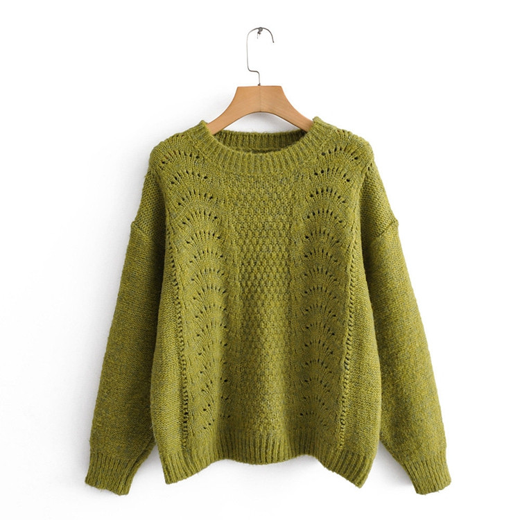 Pulover de dama in patru culori cu decolteu oval si maneci lungi