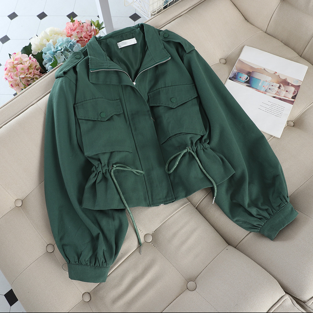 Geaca de toamna de dama cu sireturi si buzunar in doua culori