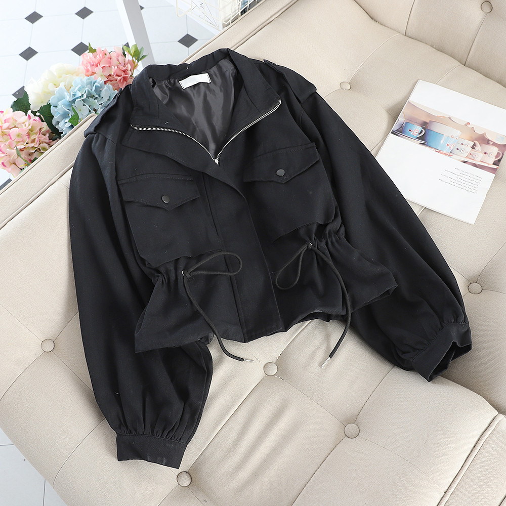 Geaca de toamna de dama cu sireturi si buzunar in doua culori