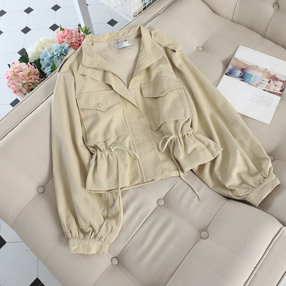 Geaca de toamna de dama cu sireturi si buzunar in doua culori