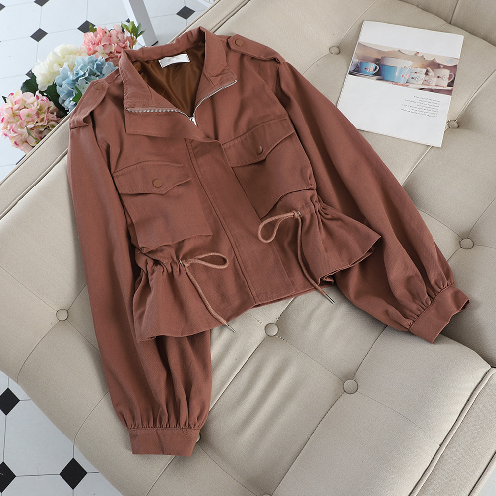 Geaca de toamna de dama cu sireturi si buzunar in doua culori