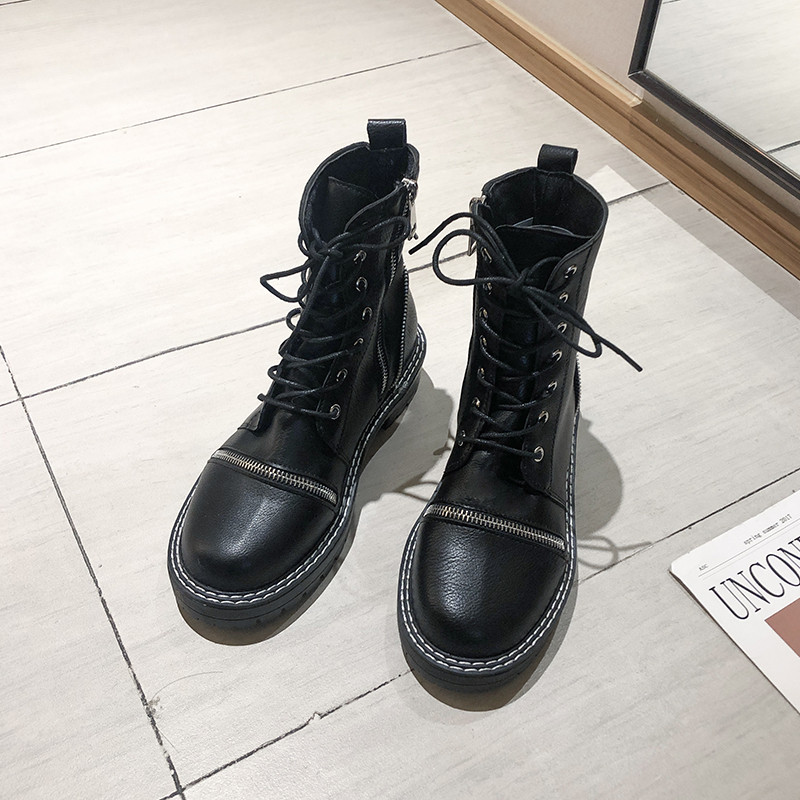 Cizme casual de dama din piele ecologica cu sireturi de culoare neagra