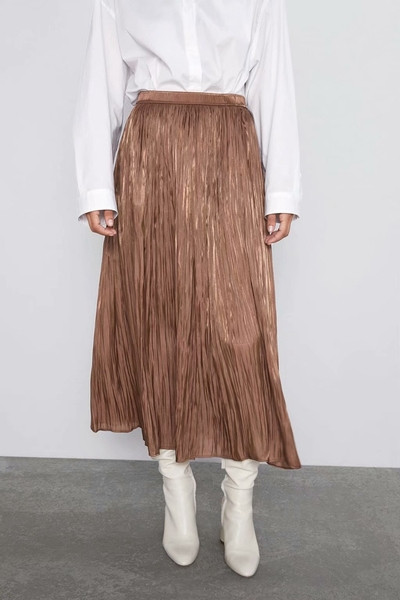 Fusta lunga plisata de dama eleganta de culoare maro