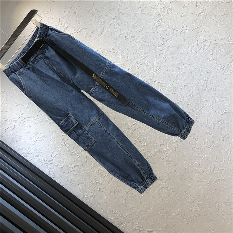 Blugi de dama model lat cu buzunar si elastic in albastru