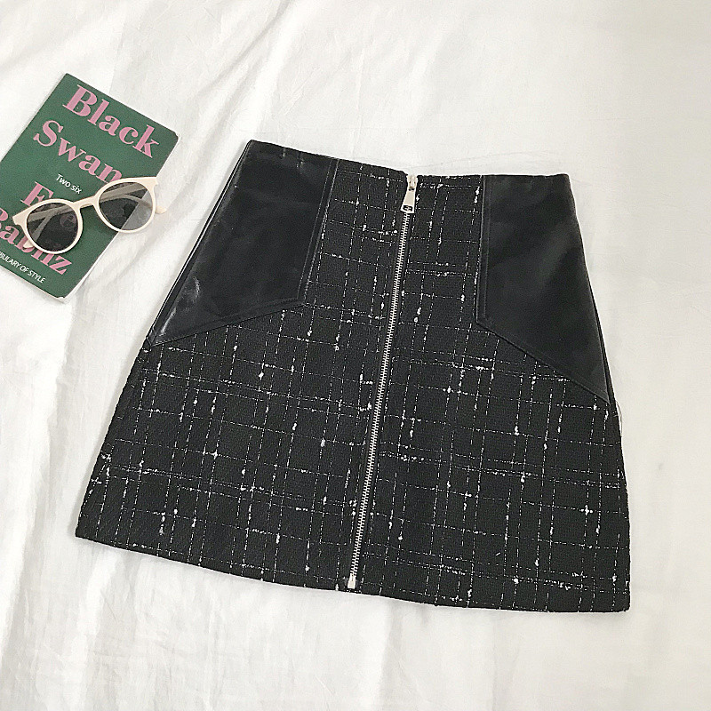 Fusta de dama actuala in doua culori cu fermoar si talie inalta