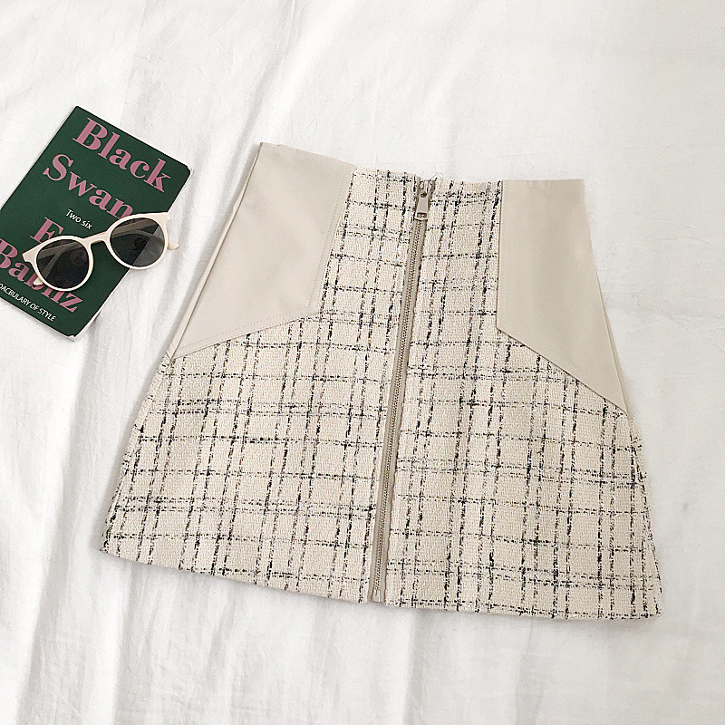 Fusta de dama actuala in doua culori cu fermoar si talie inalta