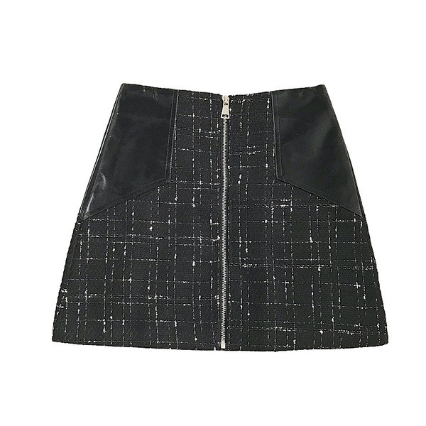 Fusta de dama actuala in doua culori cu fermoar si talie inalta