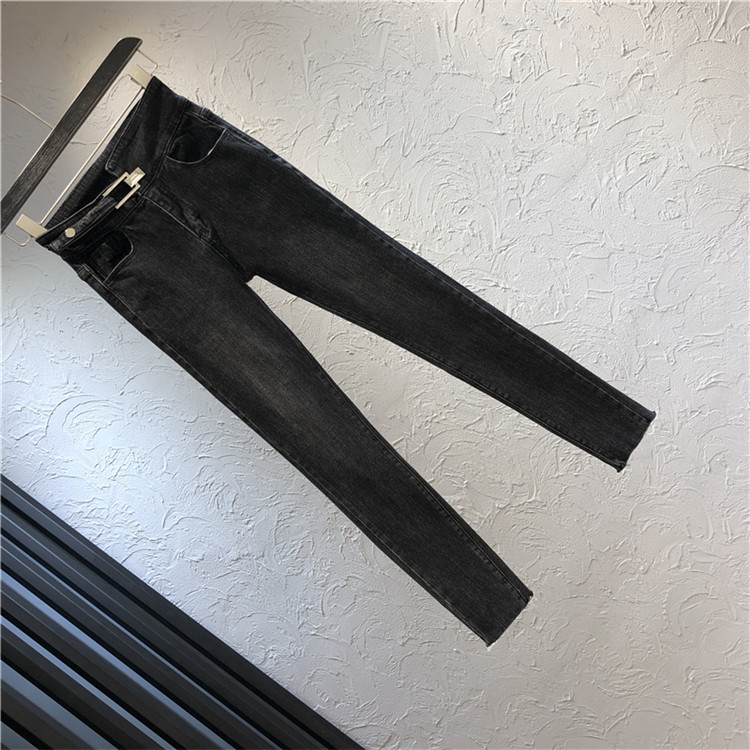 Blugi moderni de dama cu element metalic in negru