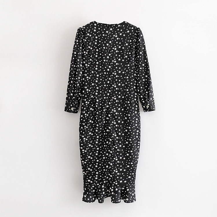 Rochie lunga de dama cu cravate in puncte negre