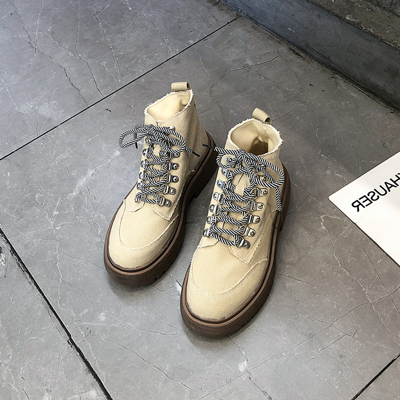 Cizme casual de dama cu sireturi in bej si negru