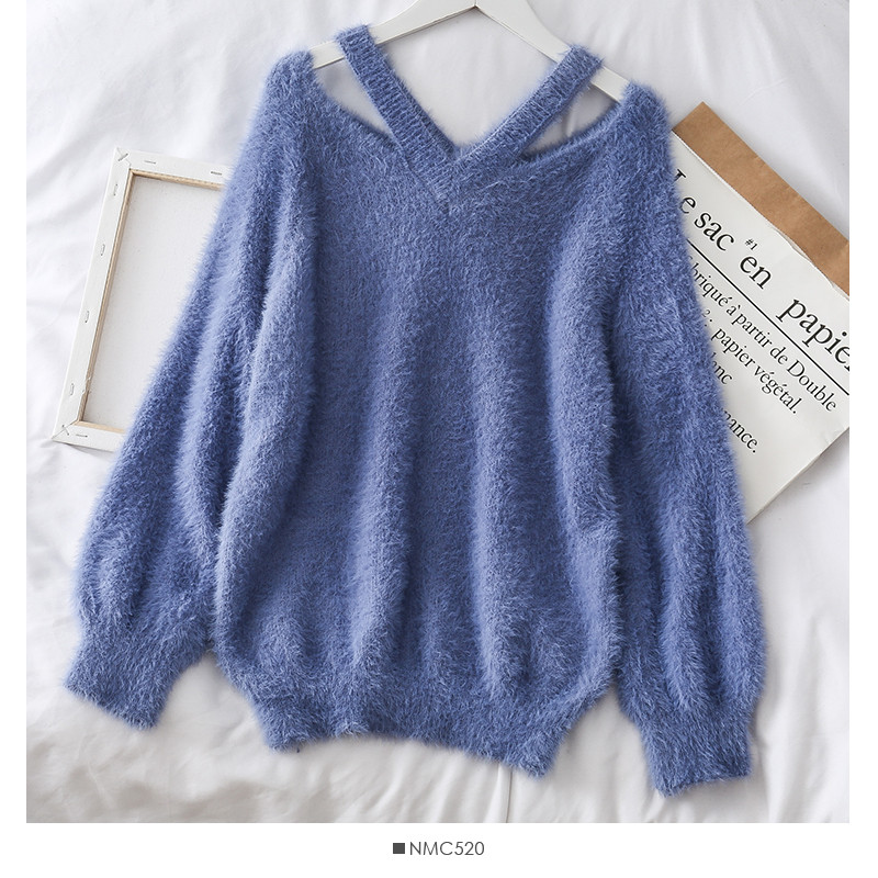 Pulover de dama modern in patru culori cu decolteu in V