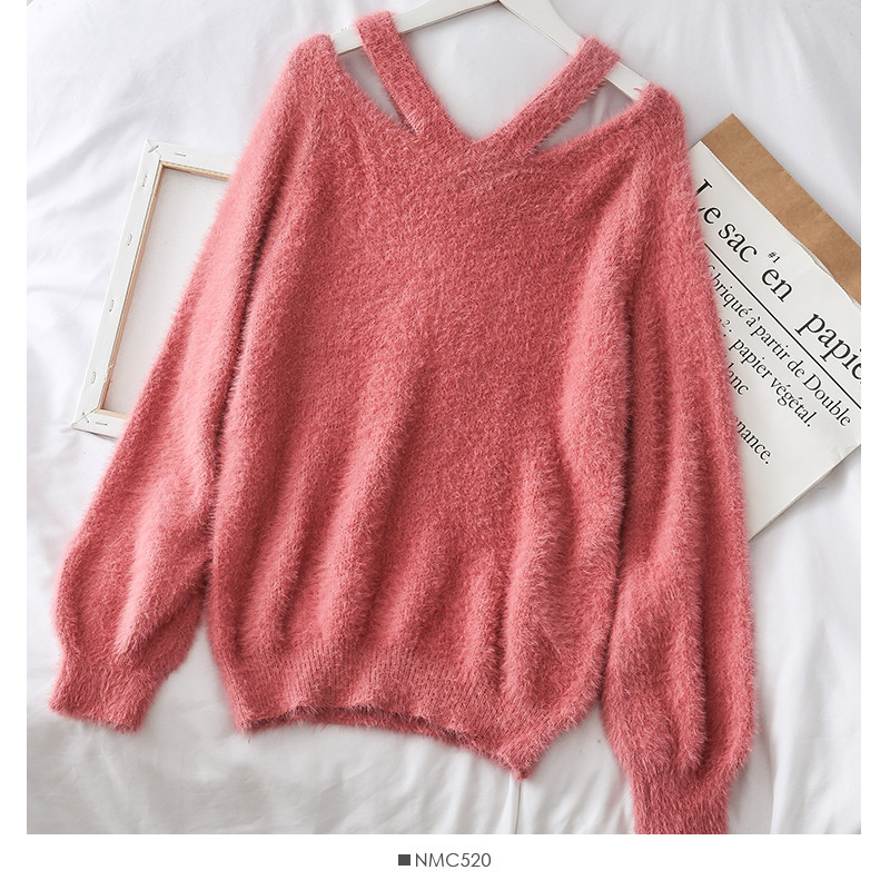 Pulover de dama modern in patru culori cu decolteu in V