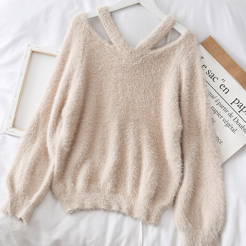 Pulover de dama modern in patru culori cu decolteu in V