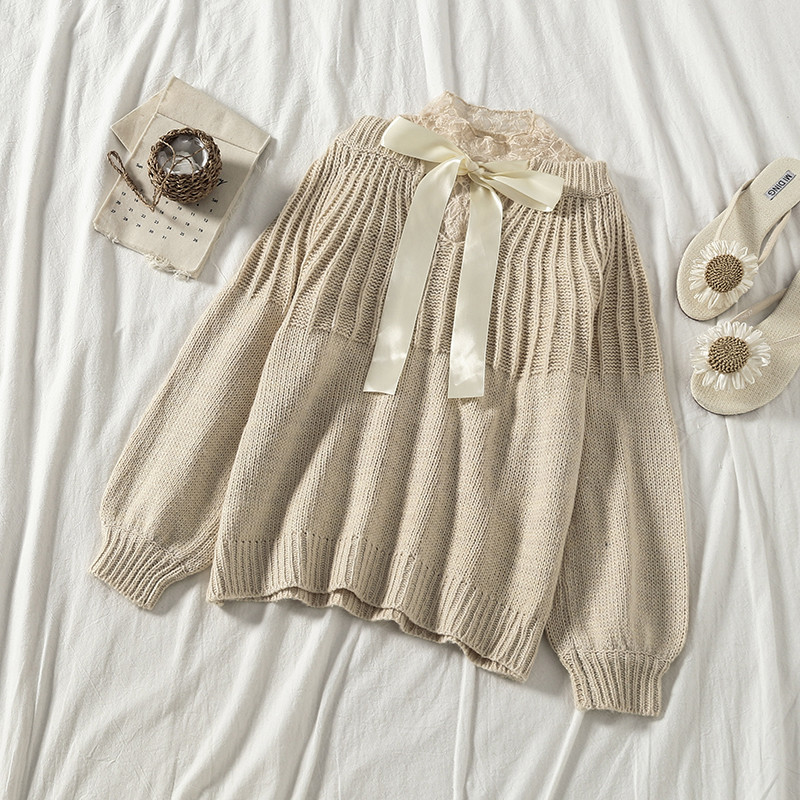 Pulover de dama cu dantela si cravata in mai multe culori