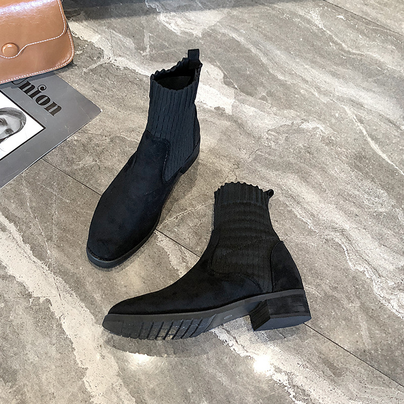 Cizme casual dama din piele intoarsa ecologica in negru si bej