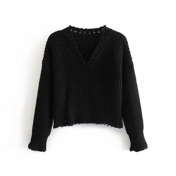 Къс дамски пуловер с шпиц деколте и дълъг ръкав - четири цвята