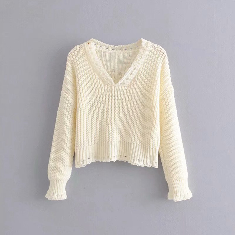 Къс дамски пуловер с шпиц деколте и дълъг ръкав - четири цвята