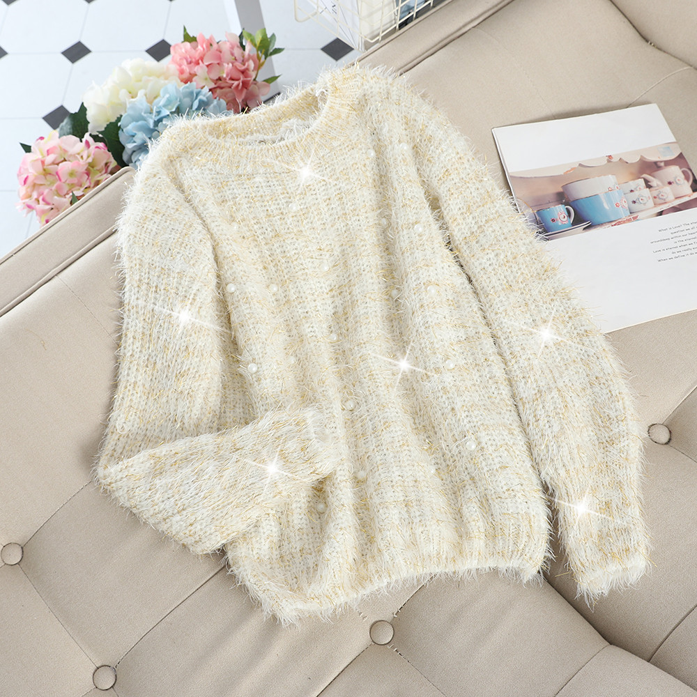 Pulover de dama modern cu perle in mai multe culori