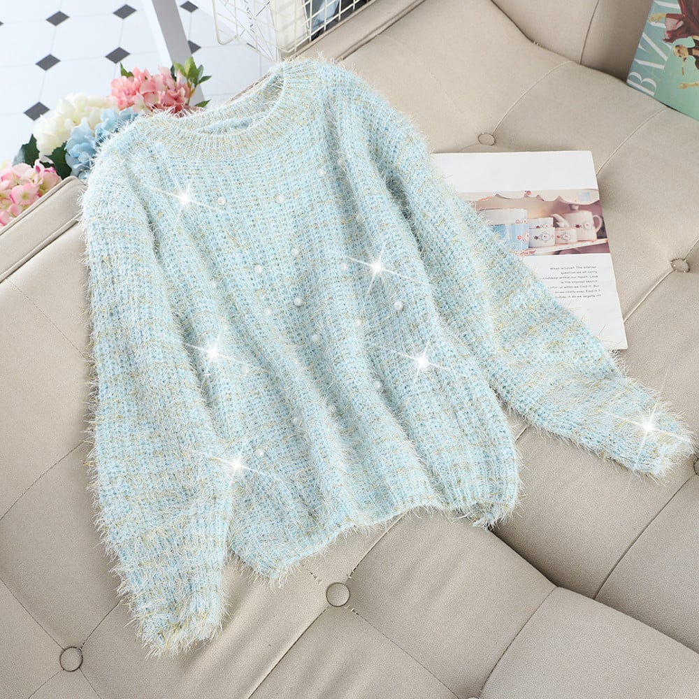 Pulover de dama modern cu perle in mai multe culori